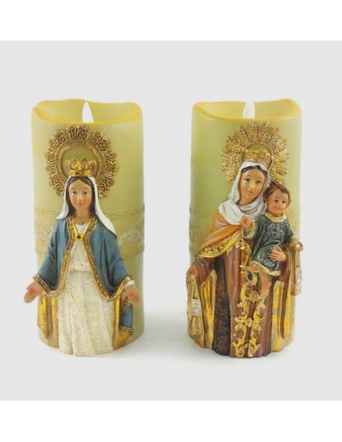 Vela con imagen de Virgen a pilas, 20 cm.

Disponible en dos modelos:

- Virgen del Carmen
- Virgen Milagrosa