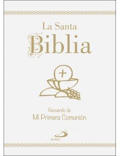 Edición especial de Primera Comunión de La Santa Biblia tamaño bolsillo, encuadernada en cartoné, con en blanco y con estampaci