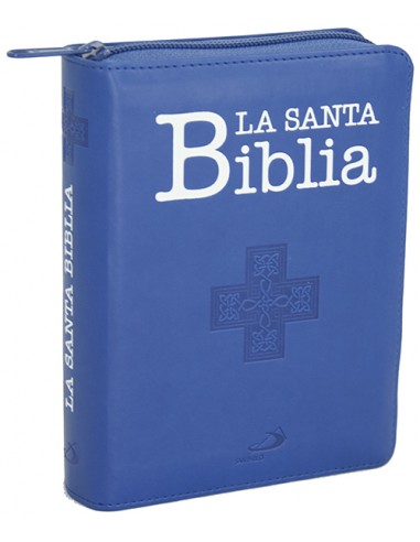 Edición de La Santa Biblia tamaño bolsillo, con una práctica funda de cremallera en plástico flexible en color azul, uñeros par