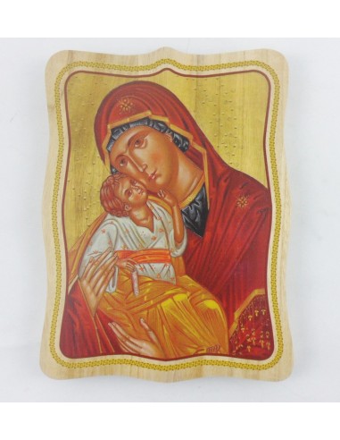 Icono madera para colgar.

Medidas: 18 x 24 cm.

Modelos: Sagrada familia, Virgen con niño, Virgen con niño morada.