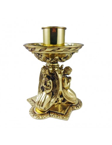 Candelero en bronce con motivos de ángeles. 
Disponible en 2 medidas.

Dimensiones:

Grande: 
Base: 18 cm.
Alto sin port