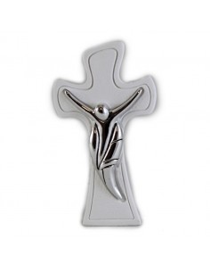 Icono cruz con Cristo plateado. 5x10.