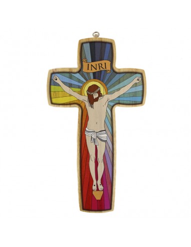 Cruz de madera con colores con Cristo
Medida: 14 x 25 cm 