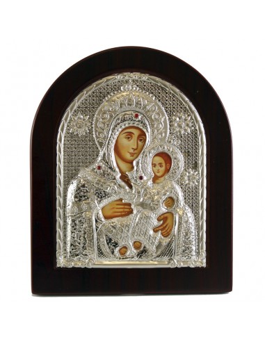Icono Virgen con niño en plateado