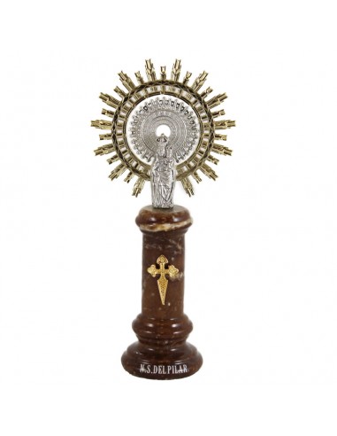 Virgen del Pilar de metal/alabastro marron