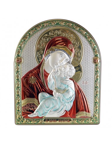 Icono plata dorada a color. 20 x 45, para sobremesa. Disponible en dos modelos:

- Virgen con niño.
- Sagrada Familia.