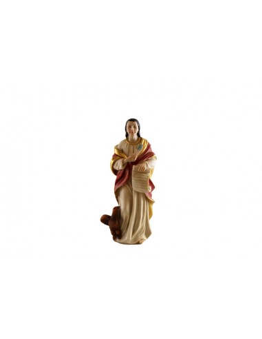 San Juan Evangelista, tunica blanca y roja con detalles dorados. A sus pies un aguila.
Medida: 20 cm 