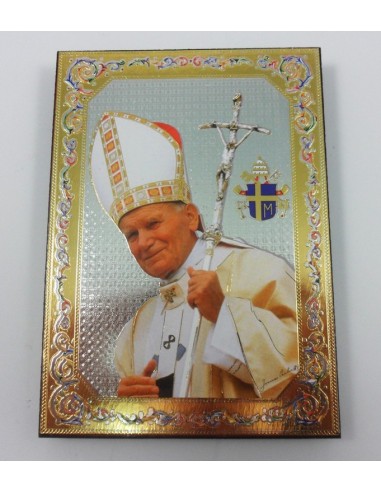 Icono Papa Juan Pablo II, 15x10 cm, con tonos plateados y dorados
