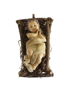 Niño Jesus en cuna de tronco
Disponible en 3 medidas: 14, 20 y 25 cm