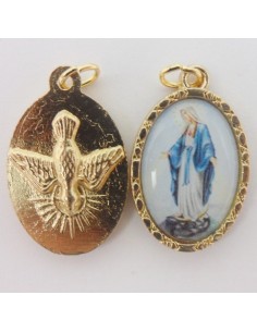Medalla Milagrosa esmalte dorado con Espiritu Santo en la parte de atras, 2 cm