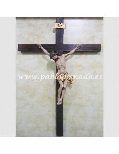 Cristo talla de madera con cruz talla de madera envejecido. 

Cruz 130 cm.
