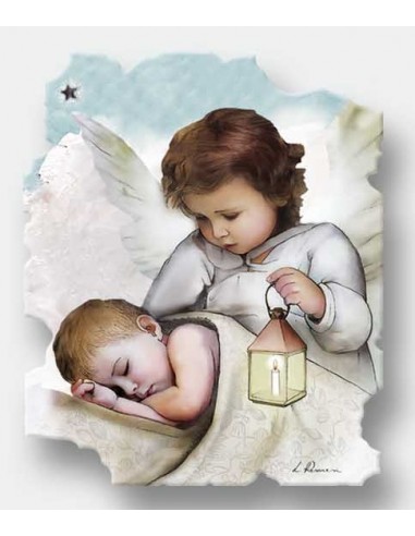 Cuadro con imagen de Angel con niño 
Puede colgarse y también puede usarse como cuadro de sobremesa 
Disponible en dos medida
