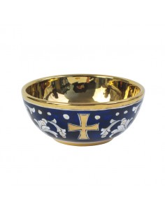 Copon patena de ceramica en azul con cruz dorada
Interior con baño de oro 