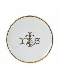 Patena de ceramica blanco con IHS
Detalles con baño de oro 