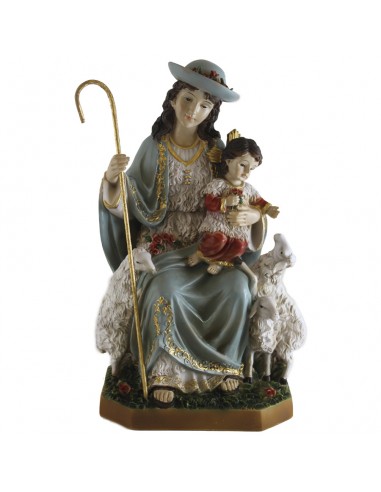 Divina Pastora.
Advocación mariana de la Virgen María como Divina Pastora, realizada en resina.
La Virgen aparece sentada sob