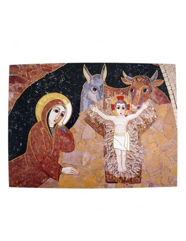 Cuadro con imagen de la Virgen y Jesus en el pesebre
Incluye soporte para usar de sobremesa 