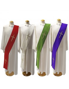 Estola diacono con bordado de cruz, tejido poliester disponible en todos los colores litúgicos.

Disponible en los cuatro col