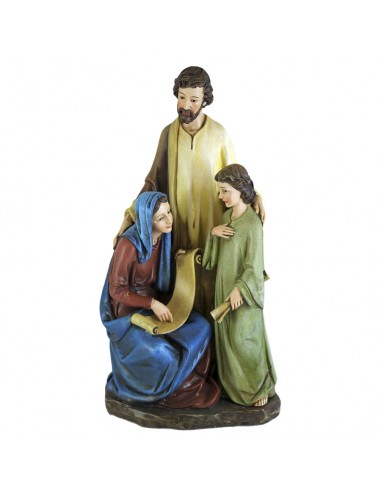 Imagen religiosa de la Sagrada Familia.
Esta figura en una sola pieza, representa a María que viste túnica marrón con velo azu