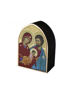Icono de madera de sobremesa de madera, representación de la Sagrada Familia.
Medidas: 7 x 5 cm