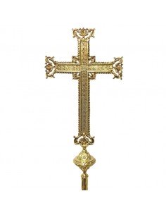 Cruz parroquial de bronce sin Cristo
Medida: 52 cm de alto x 28 cm de ancho
Medida total: 209 cm