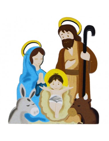 Imán con imagen del nacimiento de Jesús en dibujo.