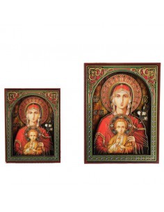 Iconos Virgen en relieve con fondo rojo.
Distintas medidas disponibles:
7´5 x 5´5 cm
10 x 7´5 cm