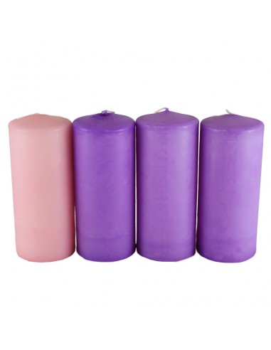 Pack 4 velas de adviento 5 x 15 cm. (3 morados y 1 rosa).