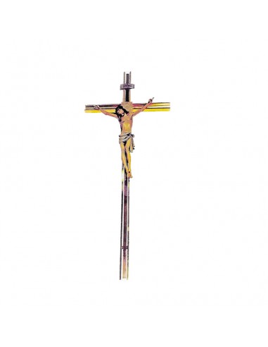 Cruz con Cristo para pared.
Materiales: Metal con perfil dorado.
Medidas: 130x70 cm Cristo 40 cm alto.