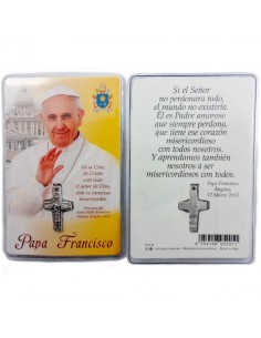 Estampa del Papa Francisco con cruz y oracion, 9x6cm.