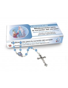 Rosario Virgen de Lourdes en caja similad una medicina.
Trae "prospecto" de como leer el rosario.