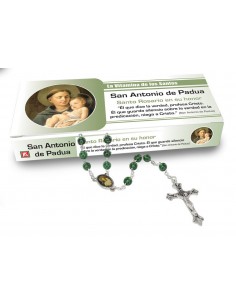 Rosario San Antonio de Padua en caja similad una medicina.
Trae "prospecto" de como leer el rosario.