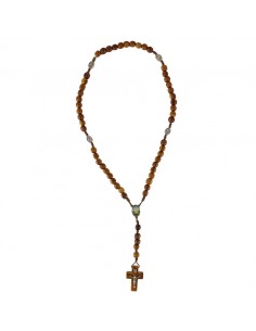 Rosario de madera de olivo de 8.26mm de diámetro con medalla a doble cara de Corazón de Jesús y Virgen de Fátima.