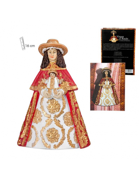 Virgen del rocio vestida de pastora, 15 cm, resina.