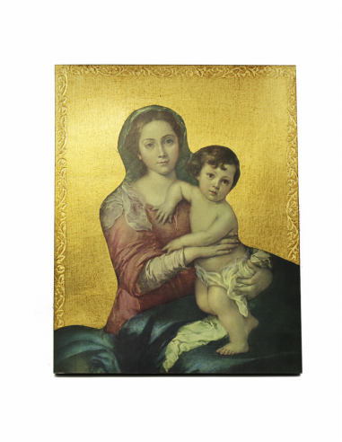 Cuadro pan de oro Virgen con niño rojo. Disponible en varias medidas