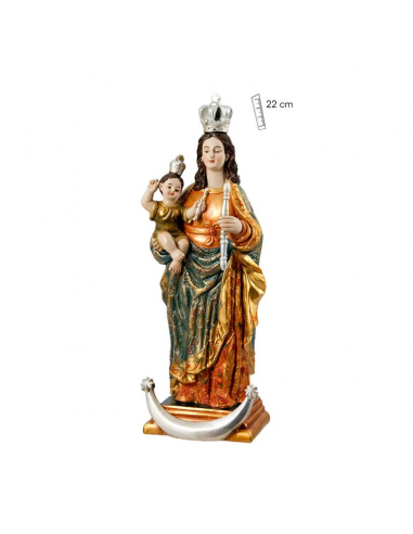 Imagen de María Auxiliadora de 22 cm. de alto fabricada en resina.
María, auxilio de los cristianos ha sido vista por lo gener