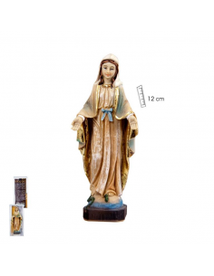 Virgen Milagrosa 12 cm, resina, decoración madera vieja.
