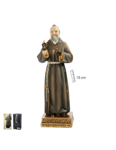 Padre Pio.
Representación del padre Pio realizado en resina.
Medida 15 cm de altura.
La imagen viste unas tunicas capuchinas