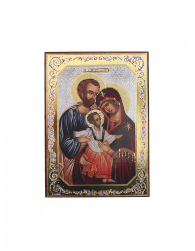 Icono con motivo decorativo Sagrada Familia. 
Dimensiones: 10 x 14 cm.