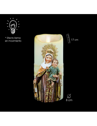 Vela con imagen de Virgen a pilas, 20 cm.

Disponible en dos modelos:

- Virgen del Carmen
- Virgen Milagrosa