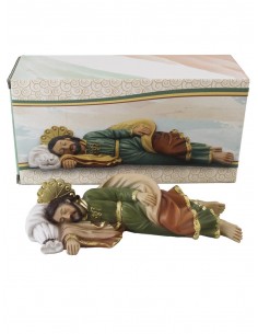 Imagen religiosa de San José durmiente fabricado en resina tamaño 19x9cm.
En testa imagen litúrgica encontramos a San José dur