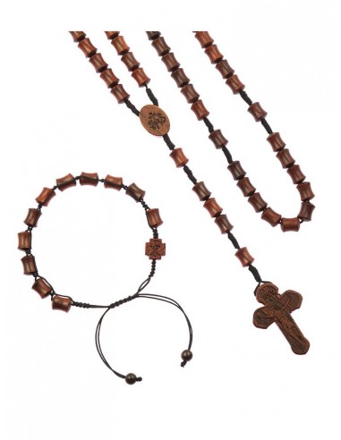 Set de rosario y pulsera de madera con cuerda en cajita.
El rosario incluye la medalla de la Milagrosa y el simbolo de JHS lab