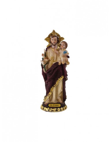 Imagen religiosa de San José con el niño Jesús en brazos.
En la imagen religiosa, encontramos a José vestido con túnica blanca