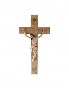 Cruz o crucifijo de pared con Cristo Crucificado.
Cruz realizada en madera, cristo realizado en resina.
Detalle del cartel IN