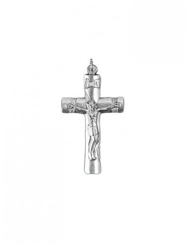 Cruz metal plateada con Cristo, 5 cm.