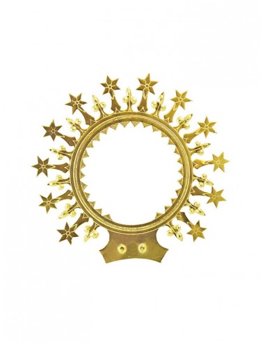 Aureola para Virgen de metal con acabado dorado.
La medida corresponde a la anchura total de la aureola.