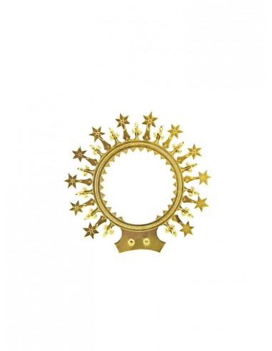 Aureola para Virgen de metal con acabado dorado.
La medida corresponde a la anchura total de la aureola.