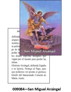 Estampa mini de San Miguel Arcángel.
Por la parte delantera aparece la imagen de San Miguel Arcángel y por detrás aparece refl
