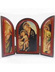 Triptico de madera con imagen Virgen con niño, 12x17 cm