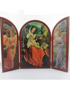 Triptico de madera con imagen de la Virgen con niño, 40x53 cm