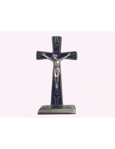 Crucifico niquel con base en color y de 12 cm. de altura